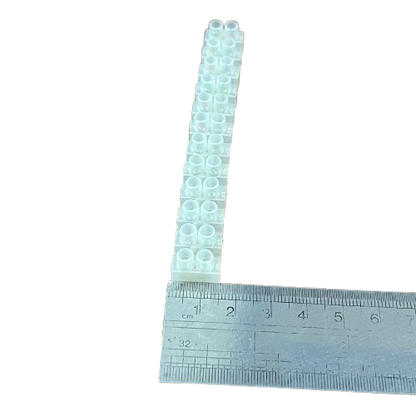 5A PVC terminal block 12 pairs with clear plastic housing and measurement ruler for size reference
