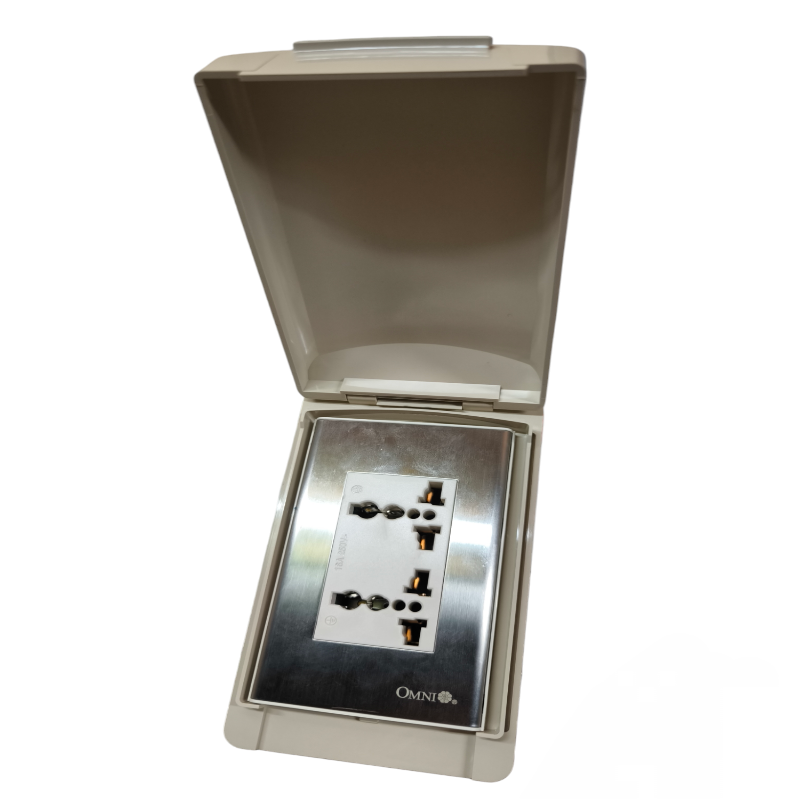 Omni Weatherproof Duplex Universal Outlet 16A 250V with Stainless Plate WPP-602+WWP-113S+WWU-402