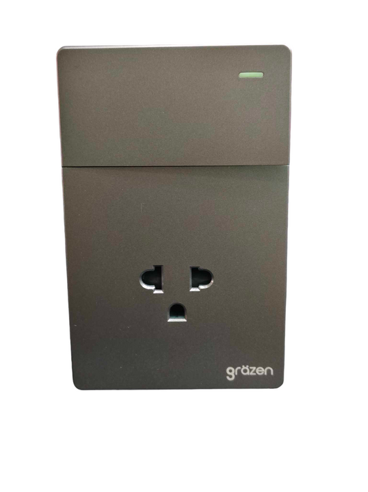 Grazen 2 Gang 1 Way Switch with Universal Outlet with Ground and Plate Cover 16A 220V GW-007