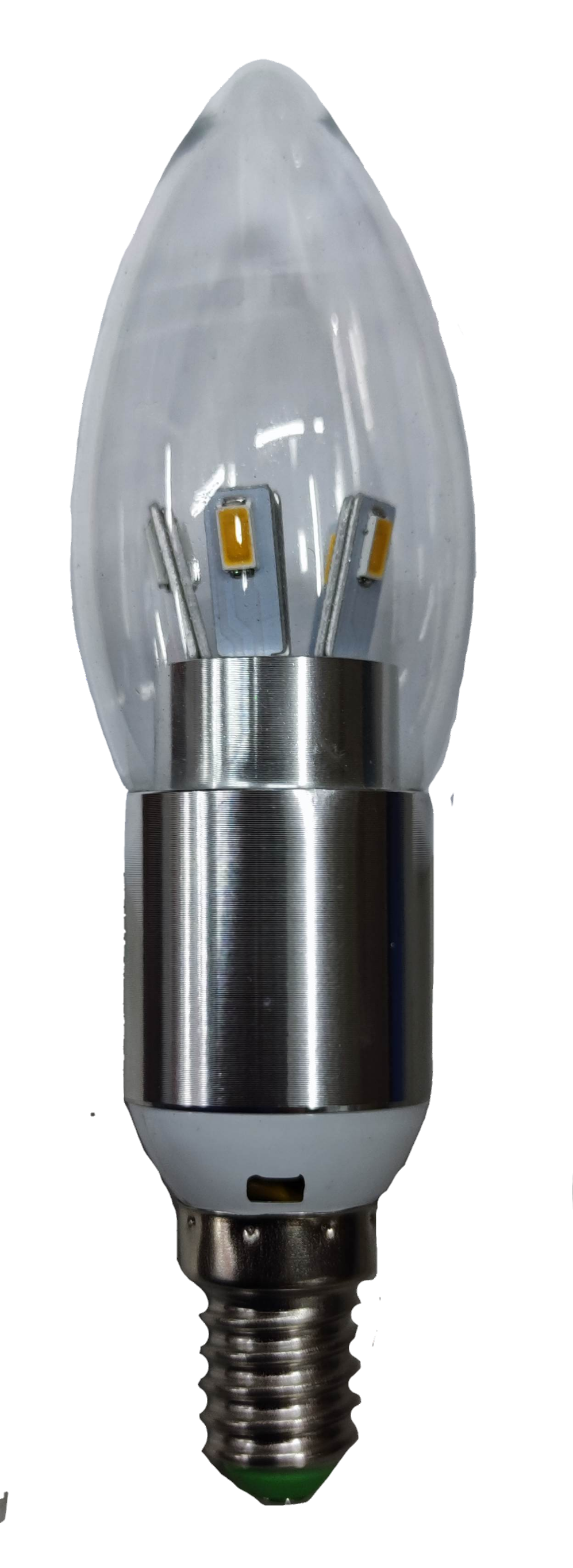 5W LED candle bulb E27 with clear flame tip and silver base for energy-efficient lighting