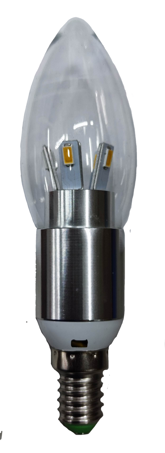 5W LED candle bulb E27 with clear flame tip and silver base for energy-efficient lighting