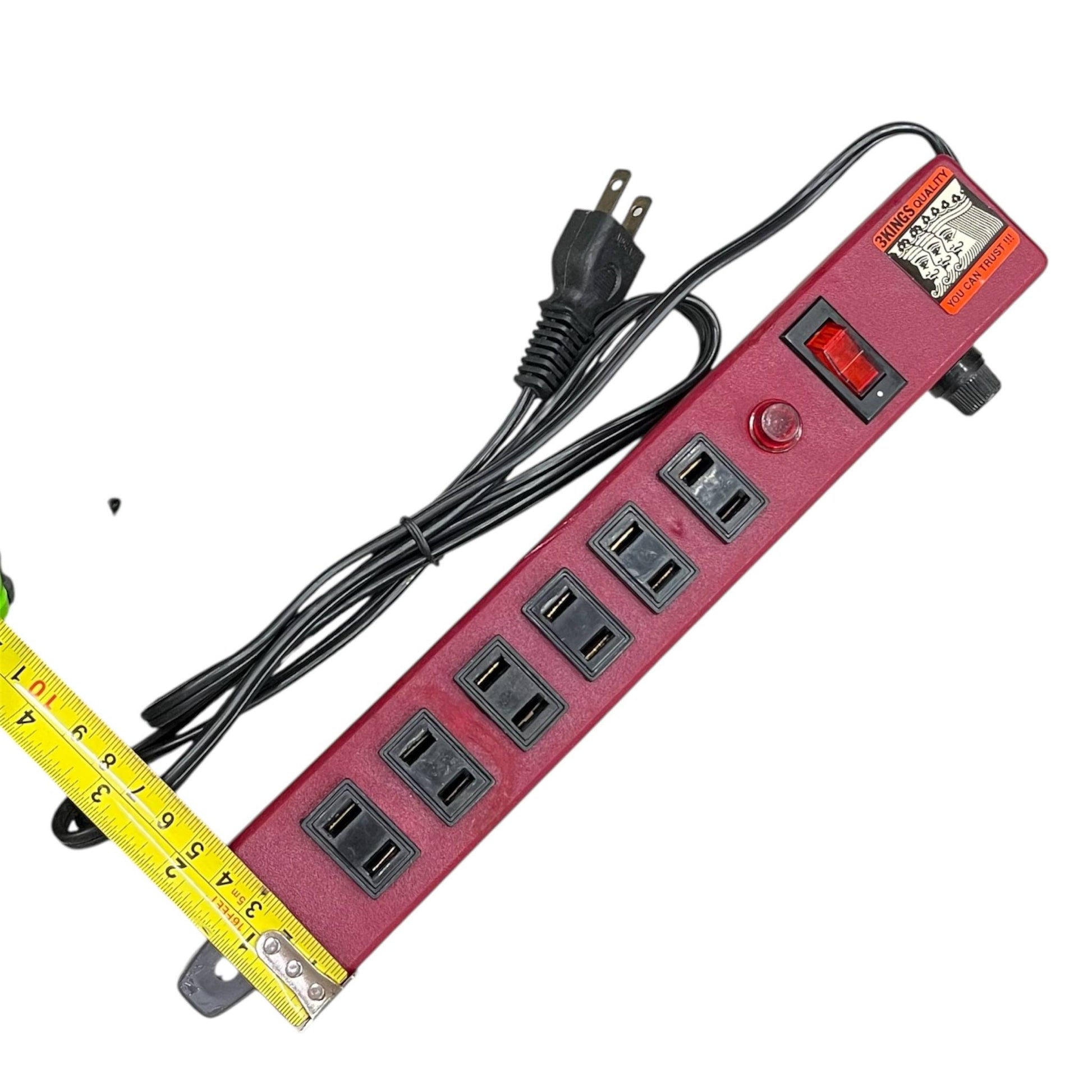 China made 6 gang extension outlet power strip with black cord and red on off switch