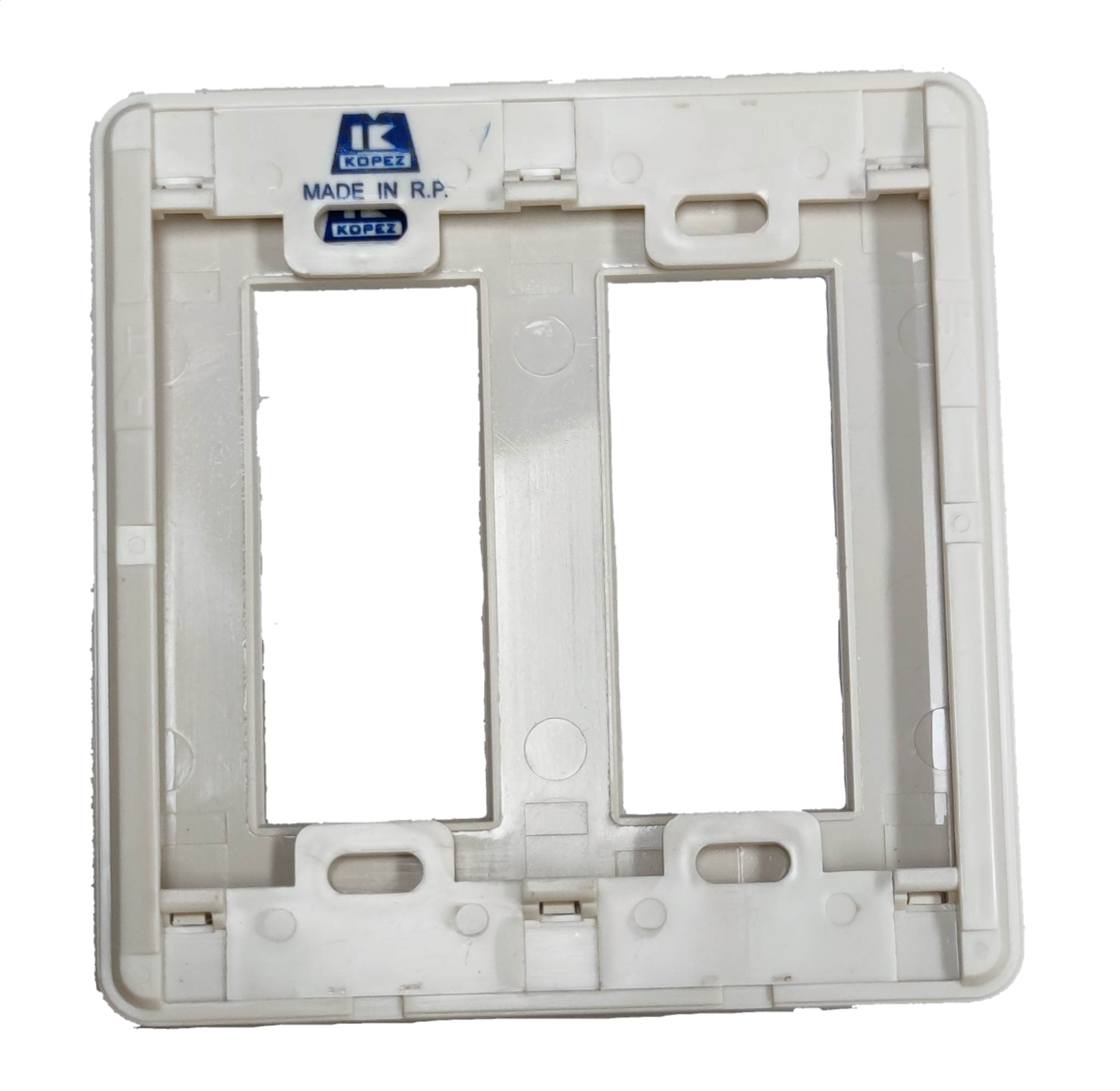 Kopez 6 gang switch plate cover in white, designed for multiple switch configurations