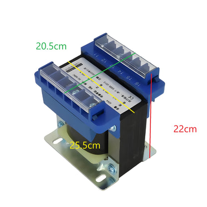 Wixim 6000VA Control Transformer with blue casing and metal mounting base showing dimensions
