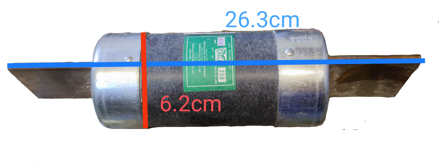 Eagle 600A Non- Renewable Fuse 600V with metal end caps and cylindrical black body