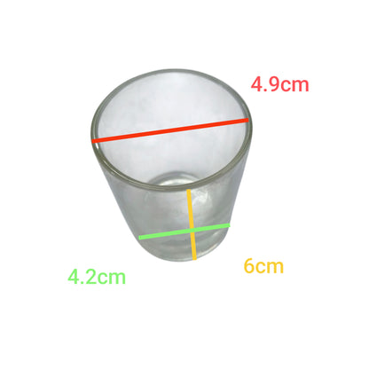 Clear 60ml shot glass with a 4.9cm rim and 4.2cm base, ideal for serving spirits
