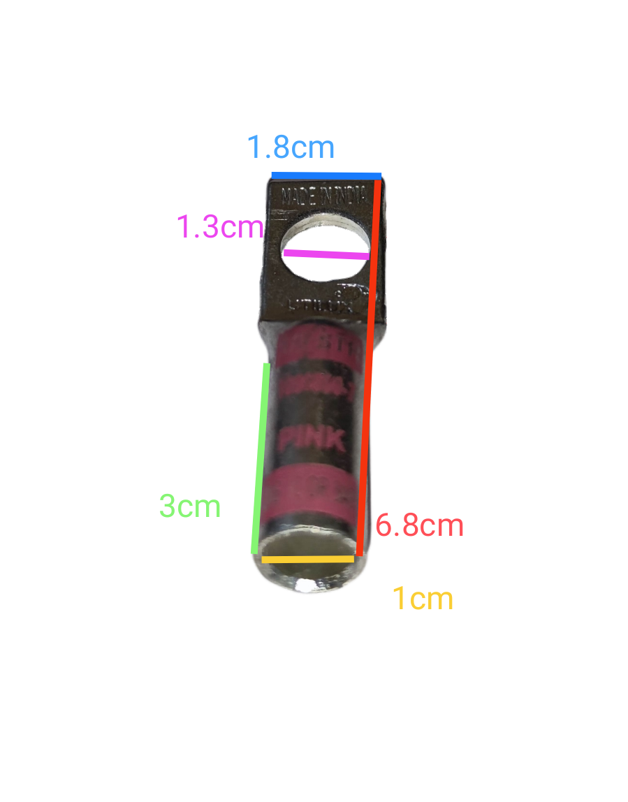 Utilux 60mm Wire Size 1099899-8 Terminal Lugs with pink wiring and metal connector on black background