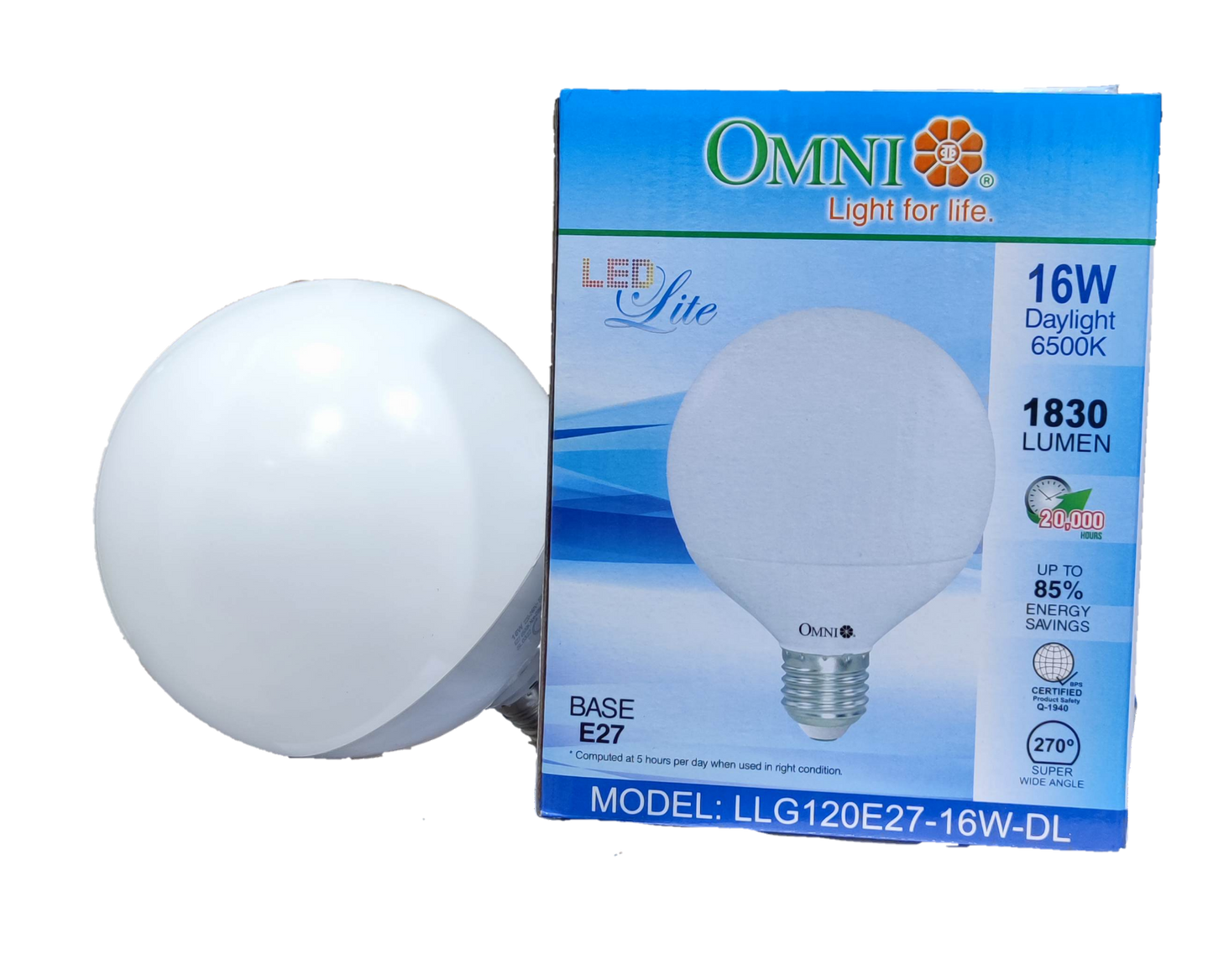 Omni 16W LED Globe Bulb E27 220V 6500k Daylight LLG120E27-16W-DL