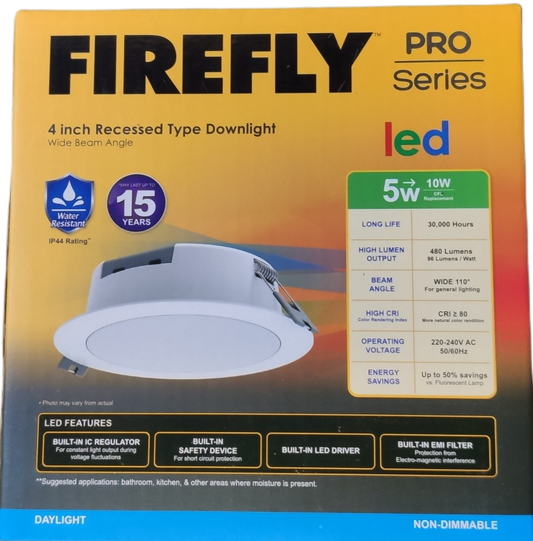 Firefly LED Downlight Pro Series IP44 Rating 220VAC 5W Daylight, FDL2505DL
