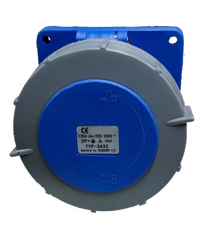 Grippes 125A 2P+E ( 3 Pins) 220V # 3432 Industrial Outlet Chassis Type IEC6309-2