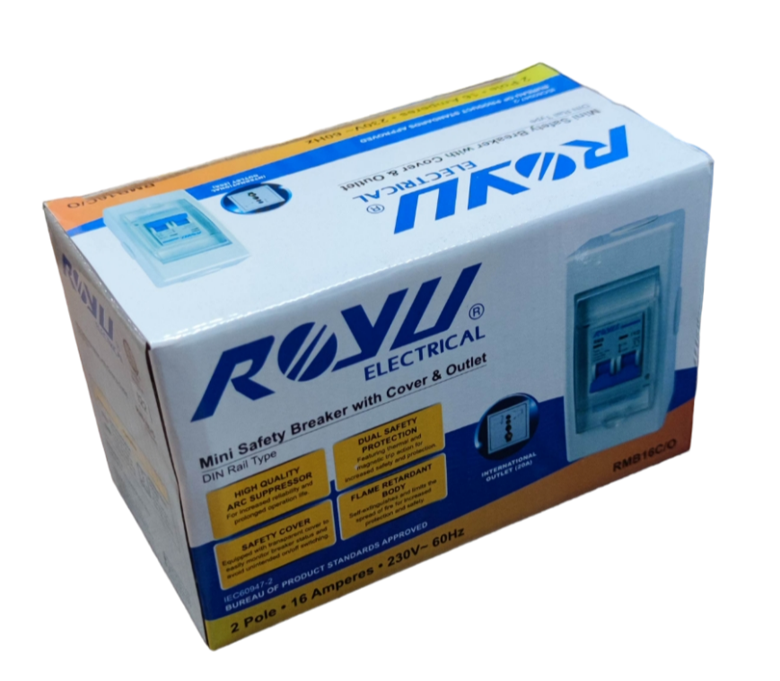 Royu 16A Circuit Breaker 220V  6KIAC with PVC Enclosure with Universal Outlet, Aircon Breaker With Cover RMB16C/O