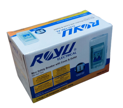 Royu 16A Circuit Breaker 220V  6KIAC with PVC Enclosure with Universal Outlet, Aircon Breaker With Cover RMB16C/O
