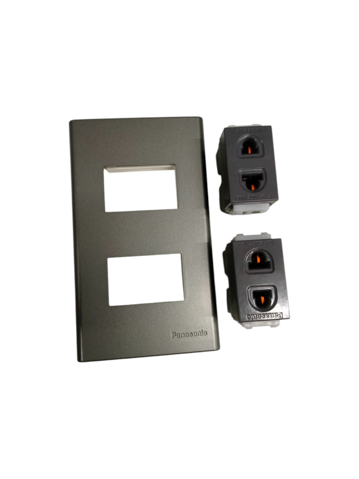 Panasonic 2 Gang Universal Convenience Outlet,2 Gang Universal Receptacle 16A 250V 16A 250V with Plate Cover Metallic Gray WEG6802MH-1/2XWEG10919H-5