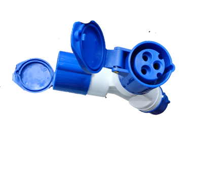 Grippes 16A Industrial Connector 2P+E 220V ( 3 Pins) IP44 1 Male to 2 Female 1x2 , Industrial Plug Splitter 1012 IEC309-2