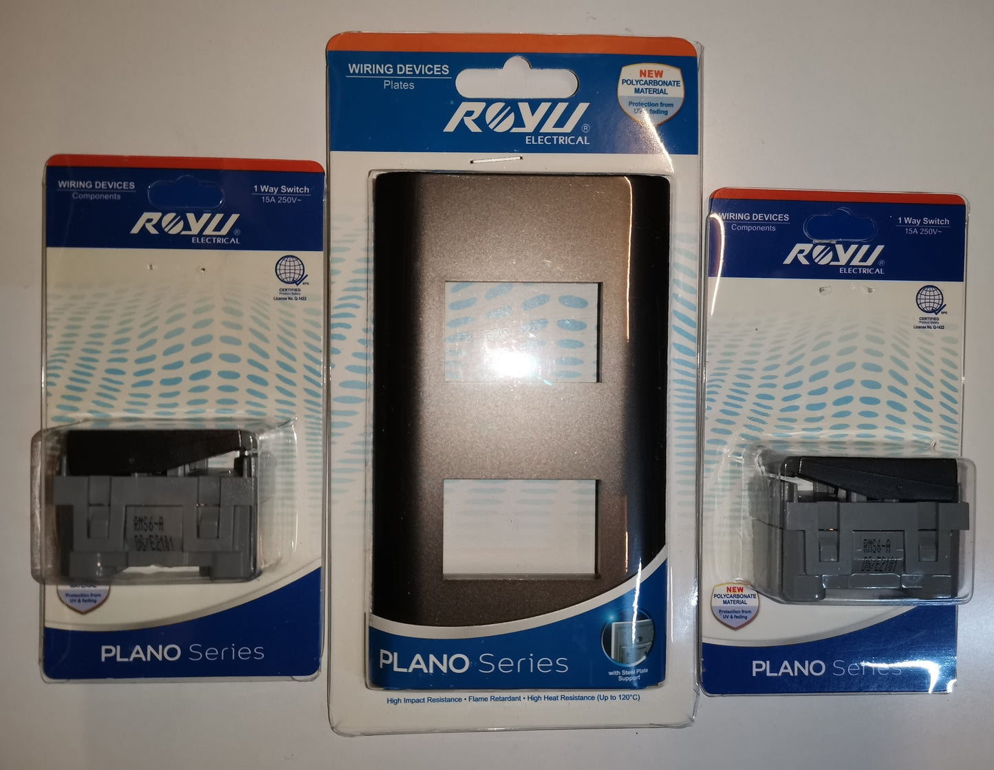 Royu 2 Gang 1 Way Switch with Plate Dark Gray