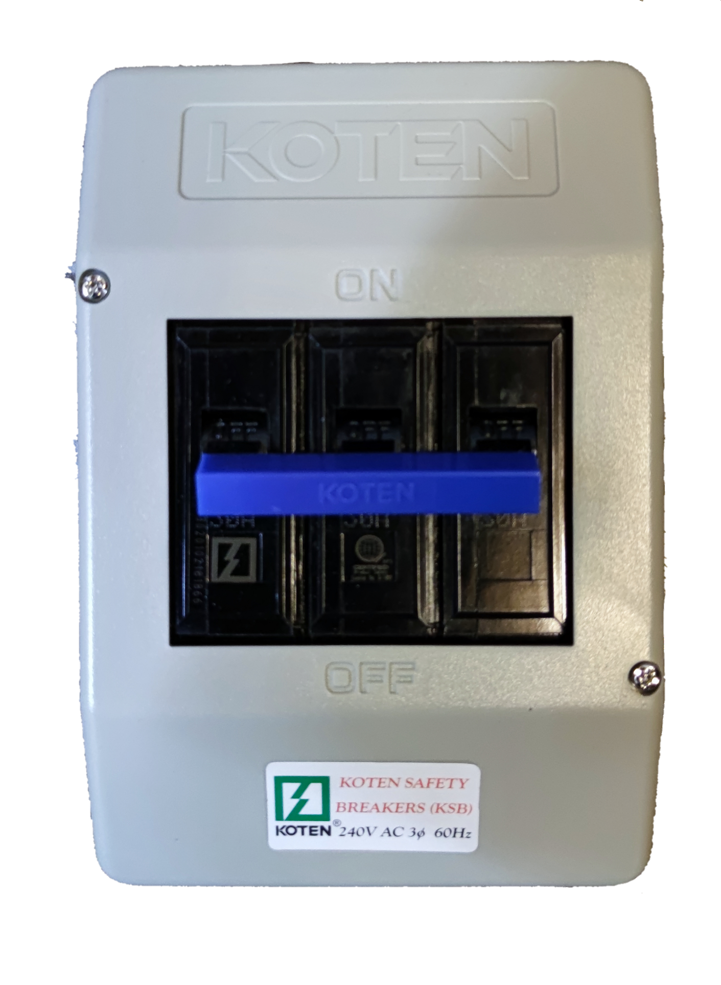 Koten 30A Circuit Breaker with Enclosure 3 Pole 3 Phase KSB ( Koten) ECB, MCB PVC Enclosure, Circuit Breakers