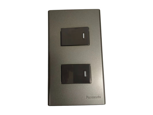 Panasonic 2 Gang 1 Way Switch 16A 250V with Plate Cover Metallic Gray WEG6802MH-1/2XWEG5001HK-5