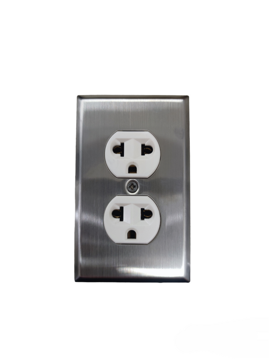 Eagle Duplex Universal Outlet with Ground and Stainless Plate Cover 15A 220V CAT828C/CAT132SSP