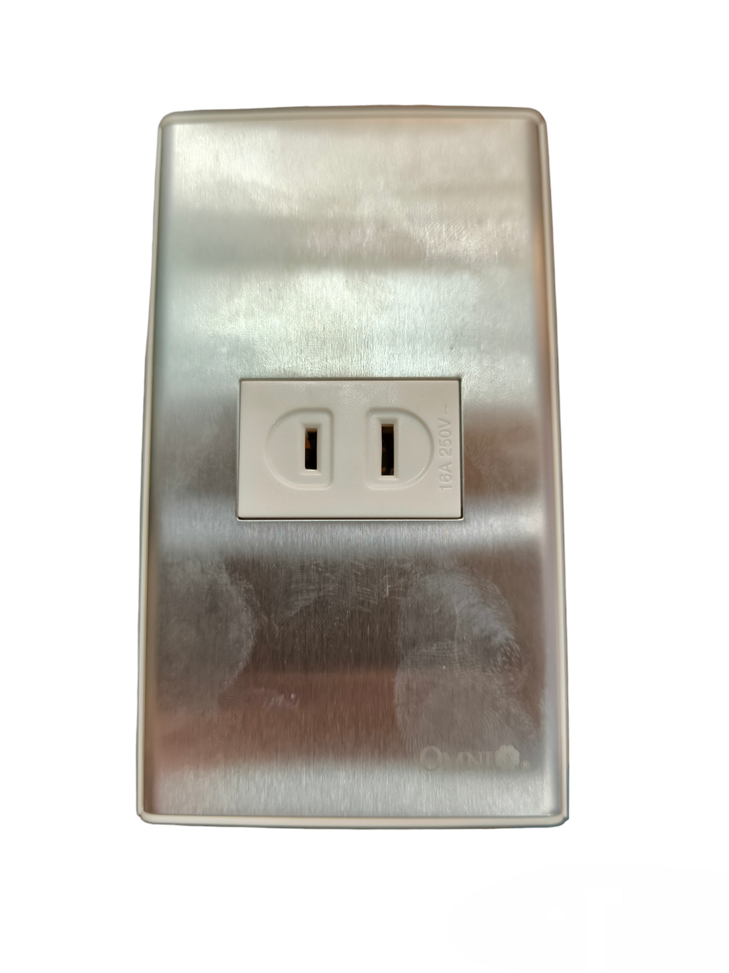 Omni 1 Gang Flat Pin Outlet 15A 250V with Stainless Plate Cover  WWP-110S+WWR-200