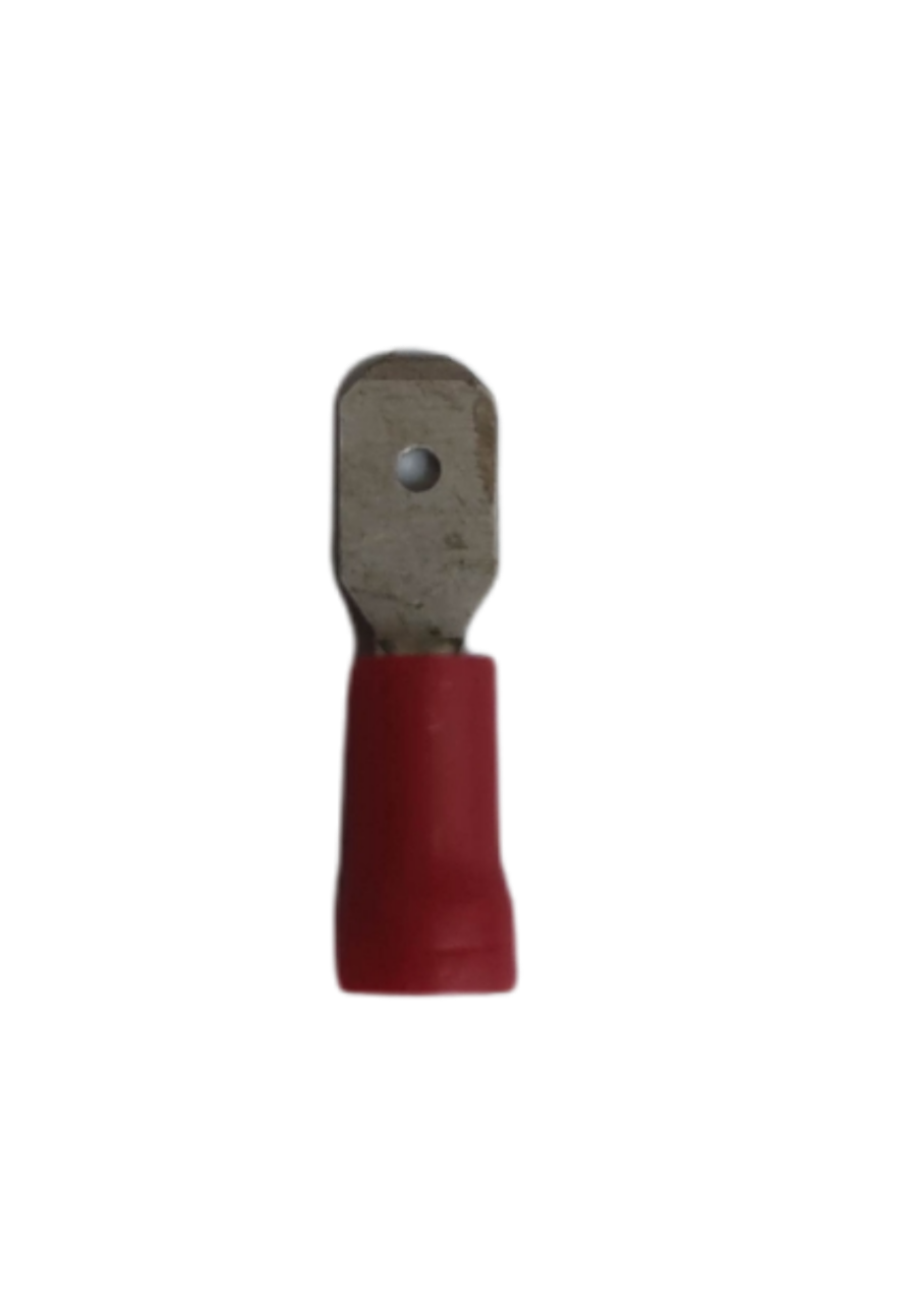 6mm insulated spade connector Type with a metal blade and red plastic insulation for electrical connections