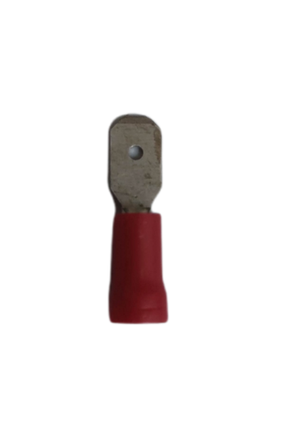 6mm insulated spade connector Type with a metal blade and red plastic insulation for electrical connections