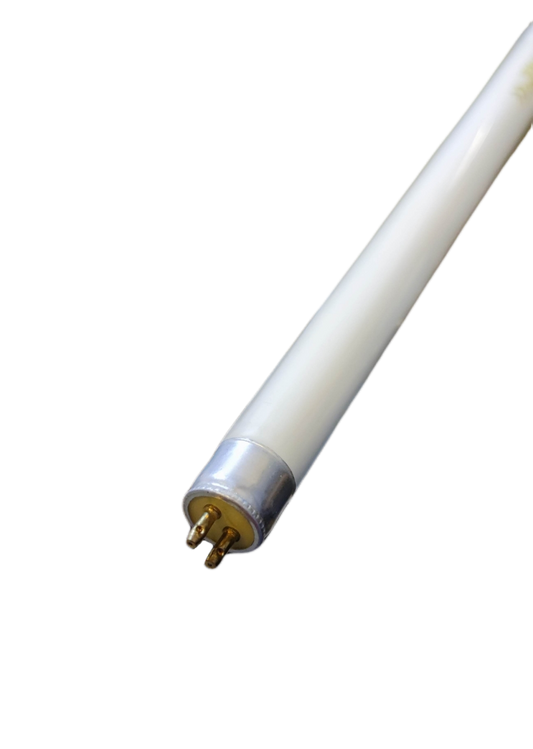 Close-up of 6W T5 UV fluorescent tube from China with metal pins on black background