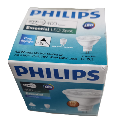 Philips 4.5W MR-16 LED Daylight GU5.3 220V, MR16 LED 4.5W Daylight 220V Essential LED SPOT , MR 16 LED 4.5W Daylight 220V GU5.3