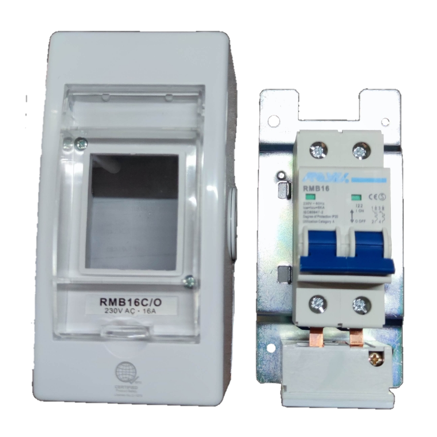 Royu 16A Circuit Breaker 220V  6KIAC with PVC Enclosure with Universal Outlet, Aircon Breaker With Cover RMB16C/O
