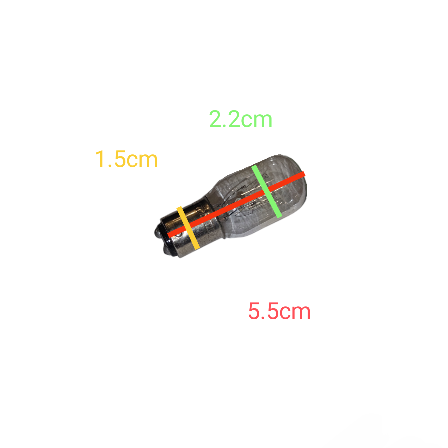 Measurement details of a cylindrical object with labeled dimensions on a white background 7W Machine Bulb 110V B15 Double Contact Indicator Bulb Pilot Lamp Electx Electrical SUpply 3