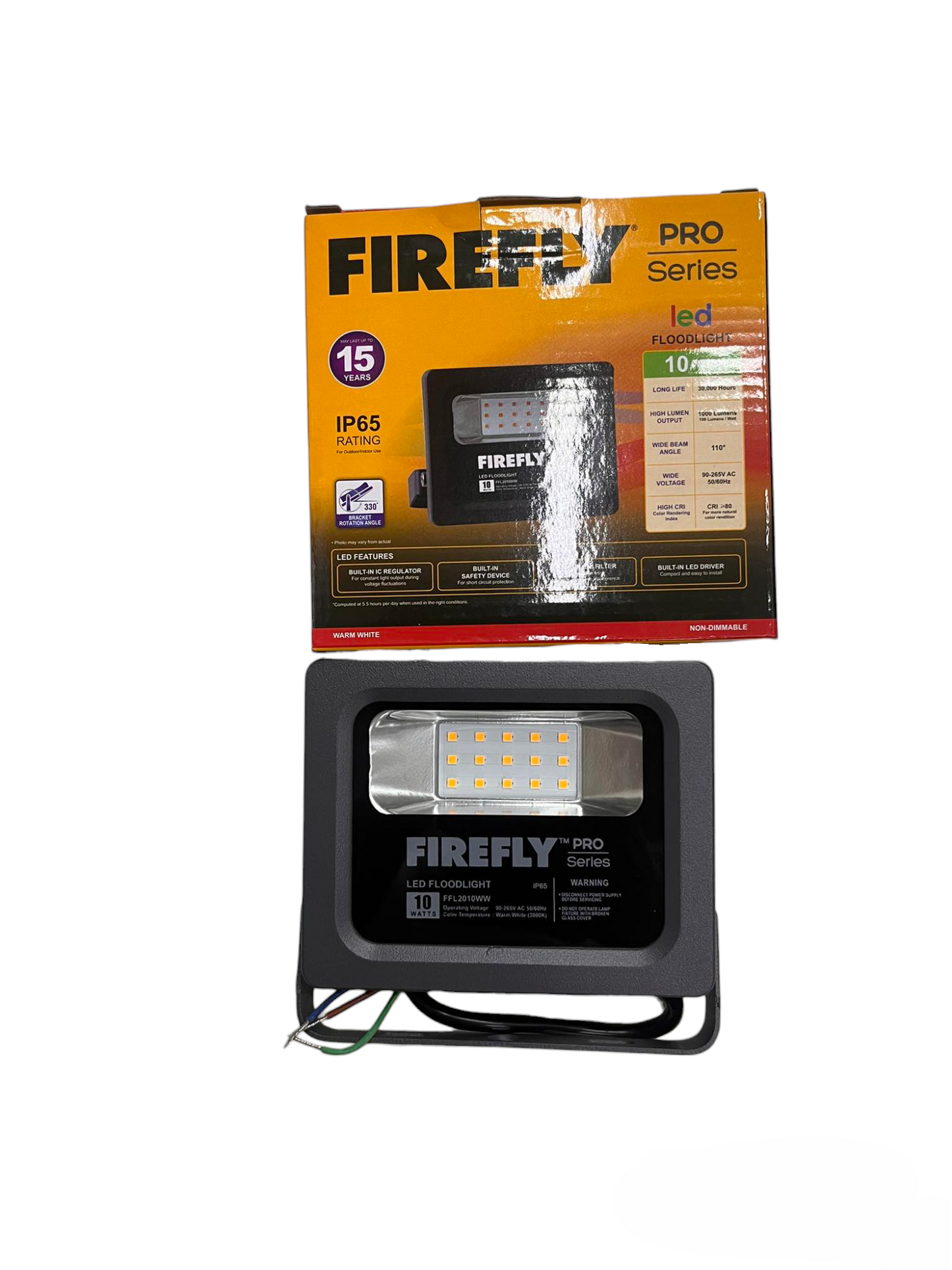 Firefly 10W LED Flood Light 220V Warm White 3000K FFL2010WW