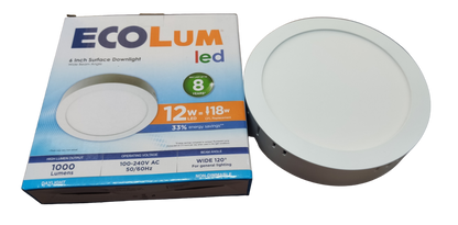 Ecolum 12W Daylight Surface Slim Downlight 6 inch 220V 6500K 6" LED Round Downlight