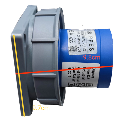Grippes Industrial Plug 63A-6h 2P+E 220-250V Chassis Type IEC60309 #633