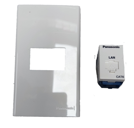 Panasonic 1 Gang CAT6 Data Outlet with Plate, 1 Gang CAT 6 Data Outlet with Plate, 1 Gang LAN Outlet CAT 6 with Plate, 1 Gang CAT6 Data Modular Jack with Plate WEG24886 / WEG6801W-1
