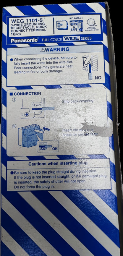 Panasonic 3 Wire Grounding Receptacle, Quick Connect Terminal 16A 250V 10PCS , Flat Pin with Ground Center Device 10PCS WEG1101-5