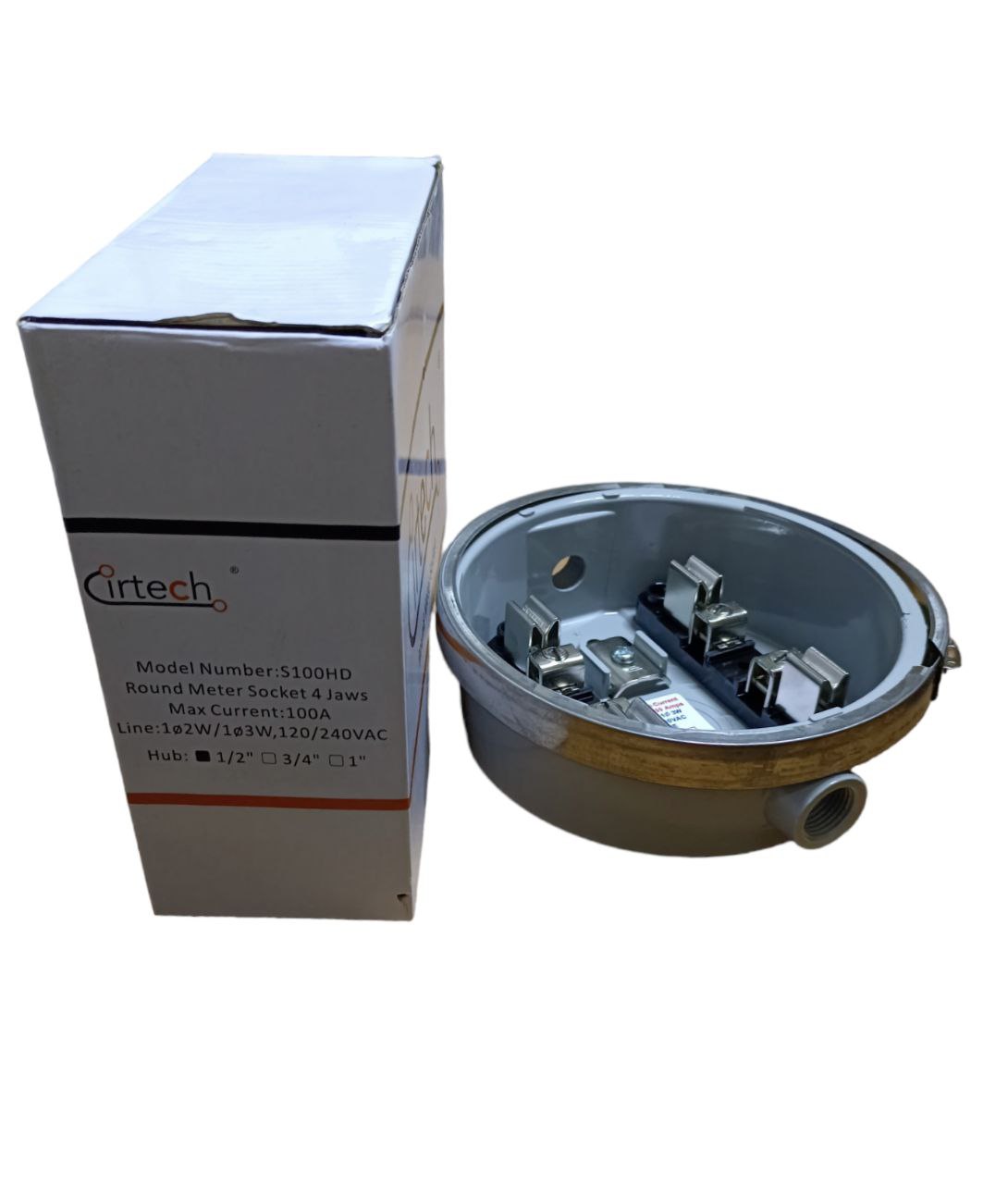 Cirtech Round Meter Base 1/2 inch Hub Electrical Meter Base KWH Meter Base 4 Jaws