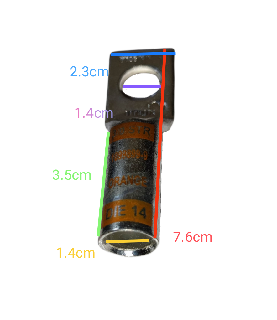 Utilux 80mm Wire Size 1099899-9 Terminal Lugs electrical circuitry part with measurements on black background