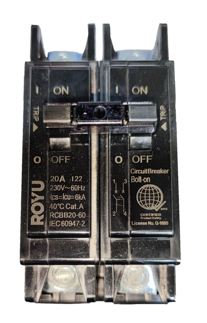 Royu 100A Circuit Breaker 2 Pole Single Phase 10 KAIC 220V Bolt On with Mechanical Lugs RCBB100-60