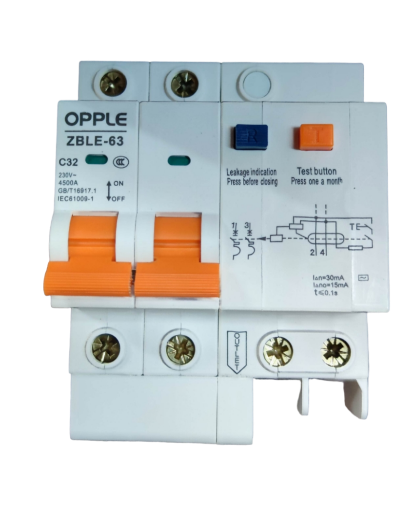 OPPLE 32A 4.5 KAIC 30mA 2P+N 220V ZBLE-63C32,  ELCB, RCB RCBO RCCB Earth Leakage Circuit Breaker Residual Circuit Breaker