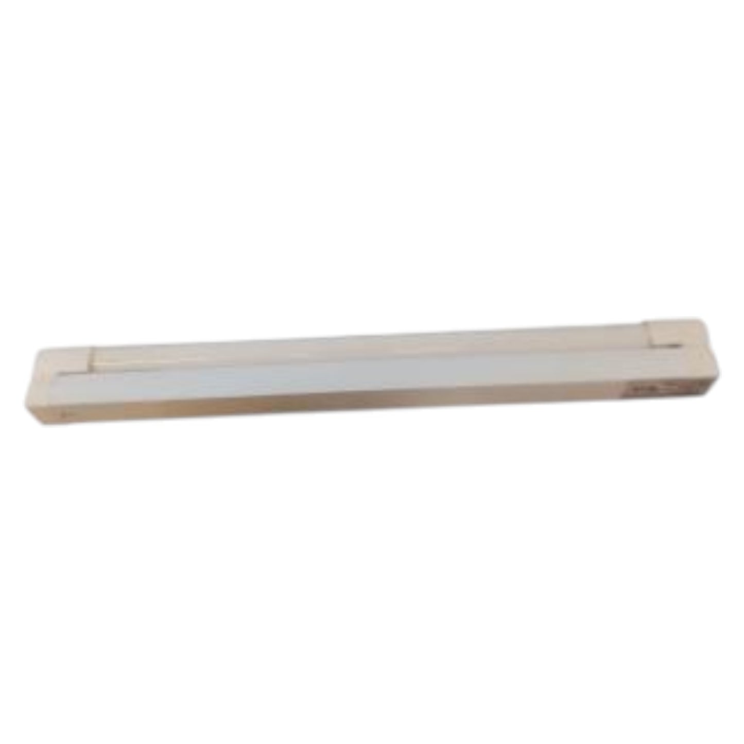 Rectangular wooden handle with a white center on a white background