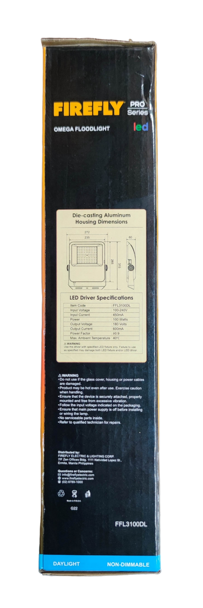 Firefly 100W LED Floodlight 220V Daylight 6500K FFL3100DL Omega Series Flood light