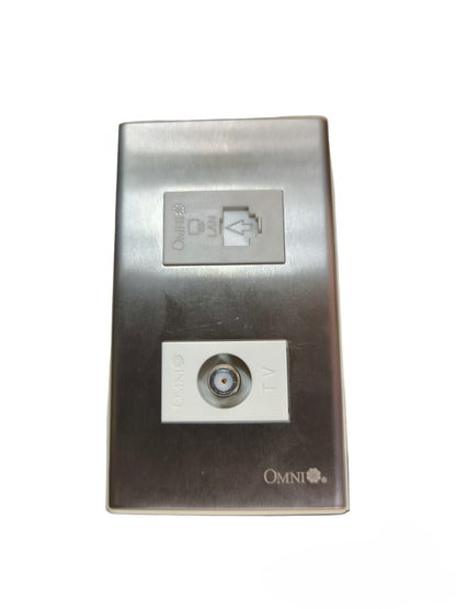 Omni 2 Gang LAN Outlet and Cable Outlet with Stainless Plate WWP-112S+WWV-310+WWC-303