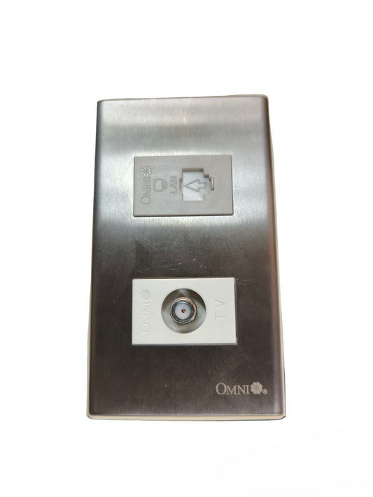 Omni 2 Gang LAN Outlet and Cable Outlet with Stainless Plate WWP-112S+WWV-310+WWC-303