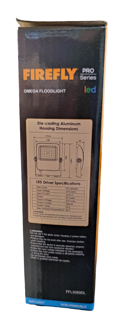 Firefly 50W LED Floodlight 220V Daylight 6500K FFL3050DL Omega Series Flood light