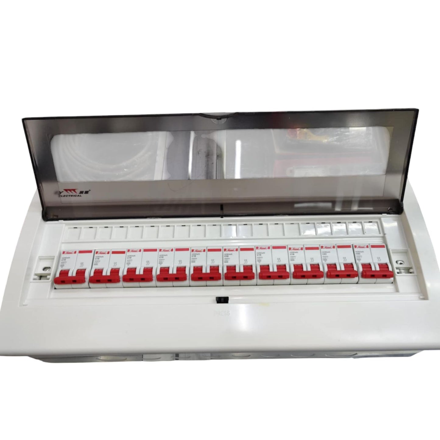 Electx Electrical Supply 9 Branches 2pole Miniature Circuit Breaker panel with red switches and transparent cover