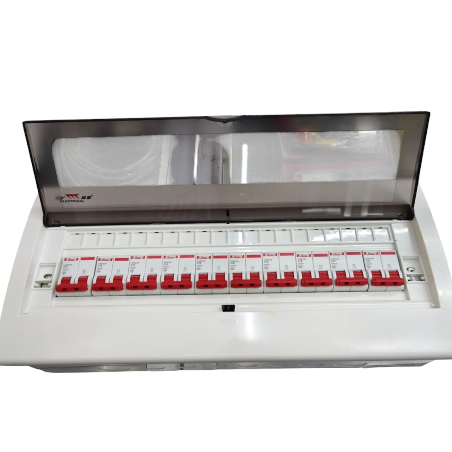 Electx Electrical Supply 9 Branches 2pole Miniature Circuit Breaker panel with red switches and transparent cover