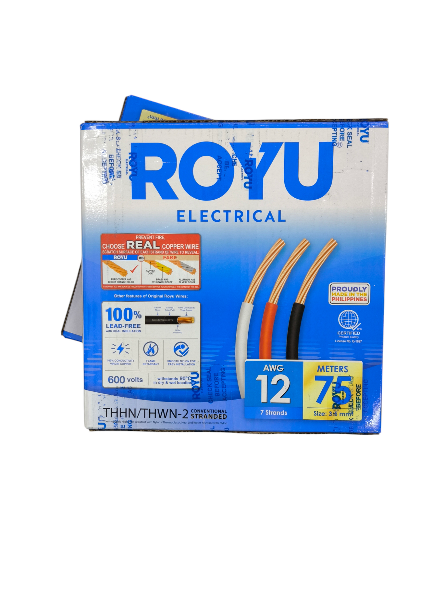 Royu 3.5mm Stranded Wire AWG 12/7 THHN/THWN (75 Meters) Red