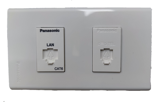 Panasonic LAN Outlet and Telephone Outlet with Plate,  Data Outlet CAT6 and Telephone Outlet with Plate Wide Series, Data and Voice with Plate WEG2164 / WEG24886 / WEG6802W-1