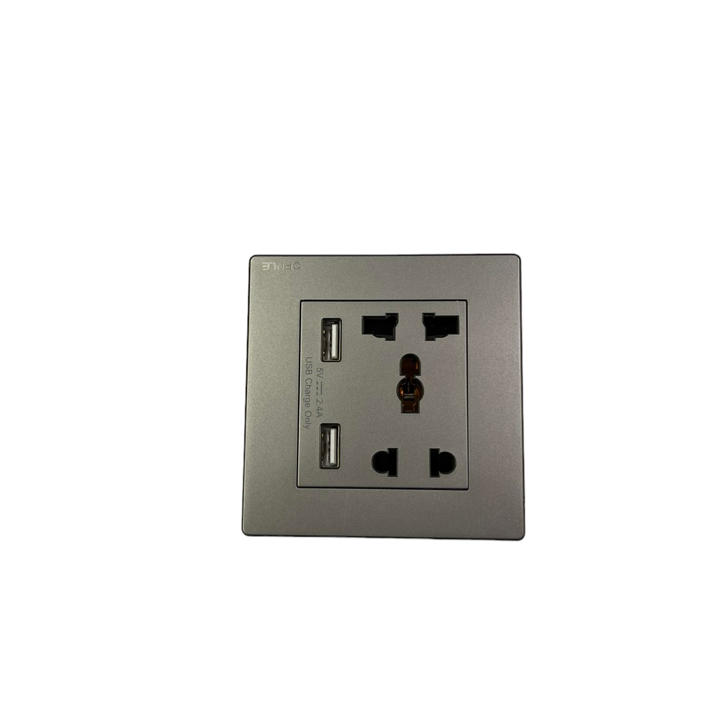 Opple Duplex Universal Outlet Square Gray 16A 250V with 2 Gang USB-A 5V 2.4A Outlet with Plate Cover F021685