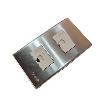 Omni 2 Gang Telephone Outlet with Stainless Plate Cover WWP-112S+(WWT-302x2) Voice Outlet