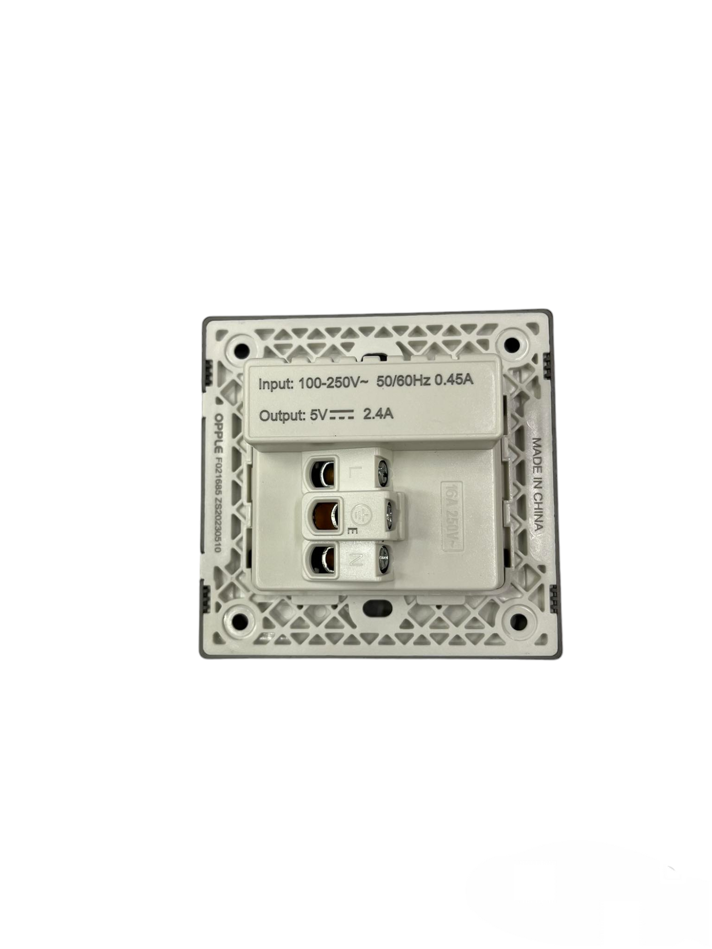 Opple Duplex Universal Outlet Square Gray 16A 250V with 2 Gang USB-A 5V 2.4A Outlet with Plate Cover and Square Utility Box F021685 H1G06